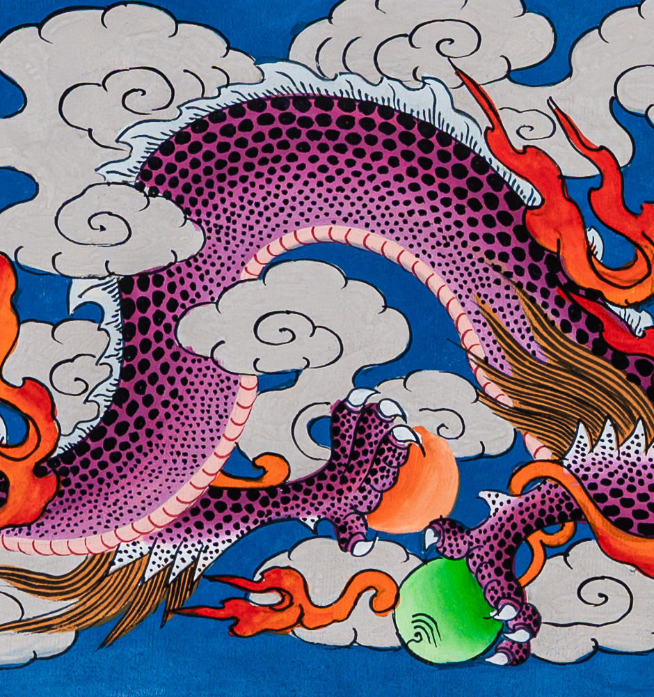 The Druk (Thunder Dragon) Thangka: Celestial Voice of Power - T-B-HT-RB-D-0085