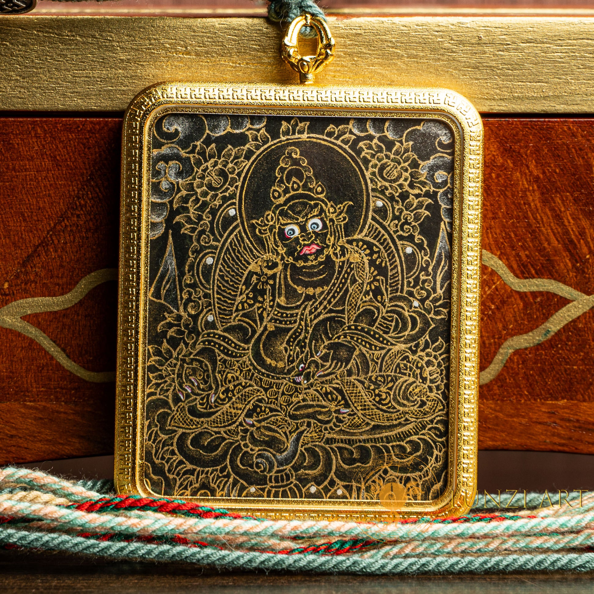 Black Zambala Amulet Ghau Locket Thangka | Gold of Wealth - L-J-59