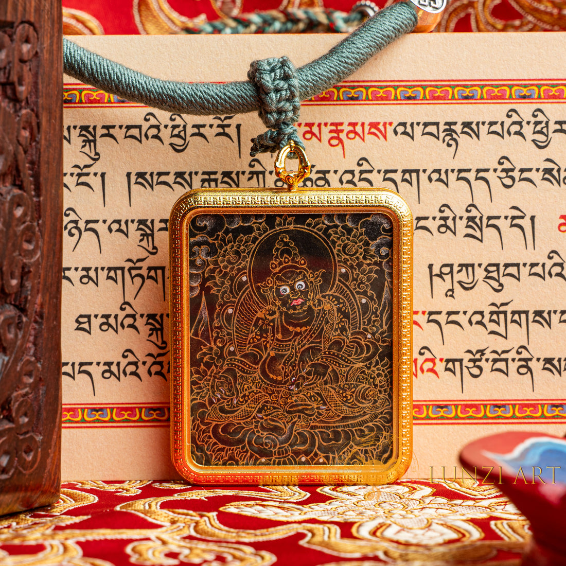 Black Zambala Amulet Ghau Locket Thangka | Gold of Wealth - L-J-59
