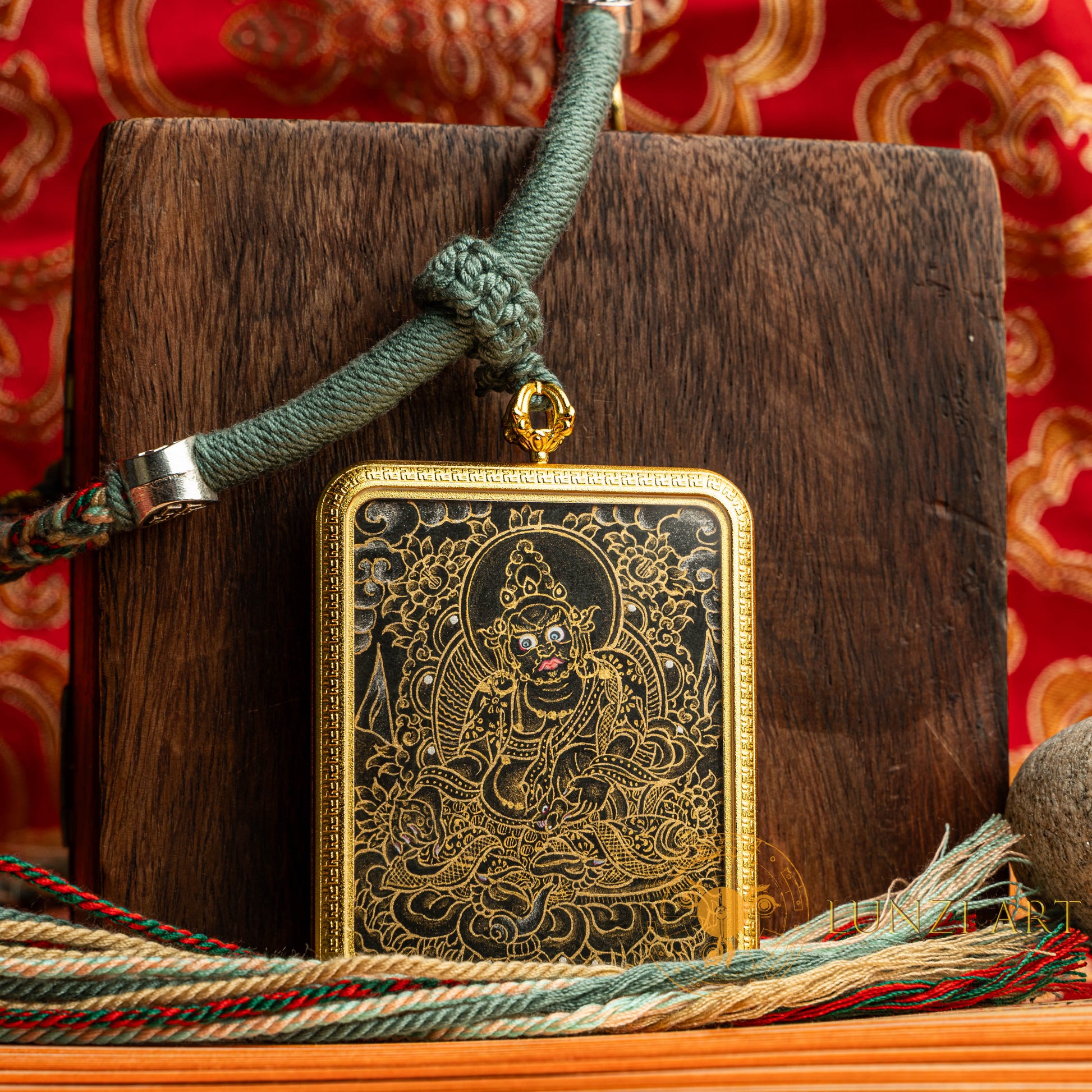 Black Zambala Amulet Ghau Locket Thangka | Gold of Wealth - L-J-59