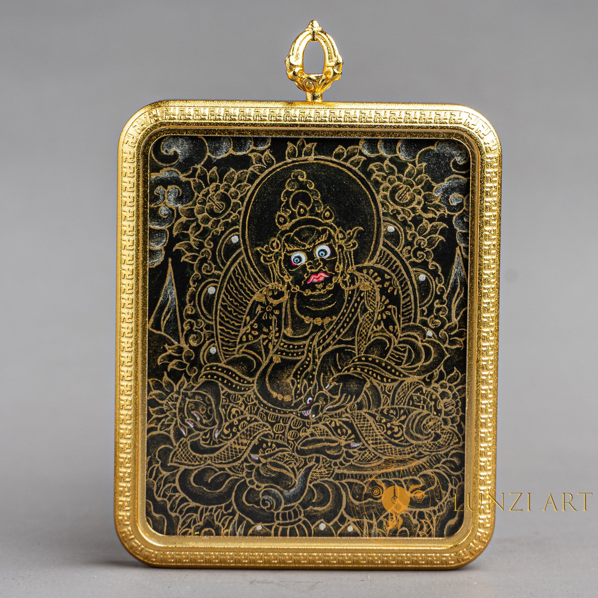 Black Zambala Amulet Ghau Locket Thangka | Gold of Wealth - L-J-59