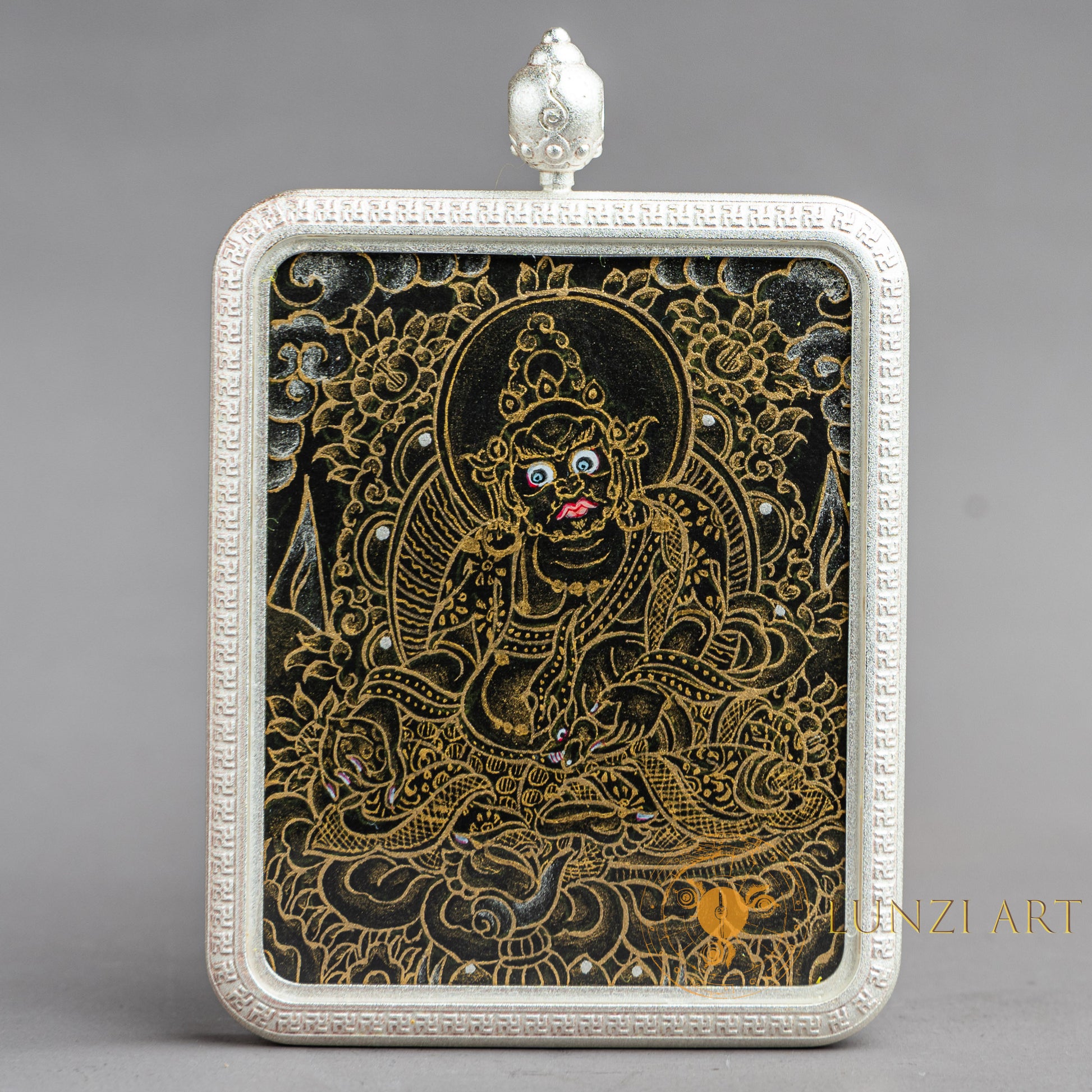 Black Zambala Amulet Ghau Locket Thangka | Gold of Wealth - L-J-59