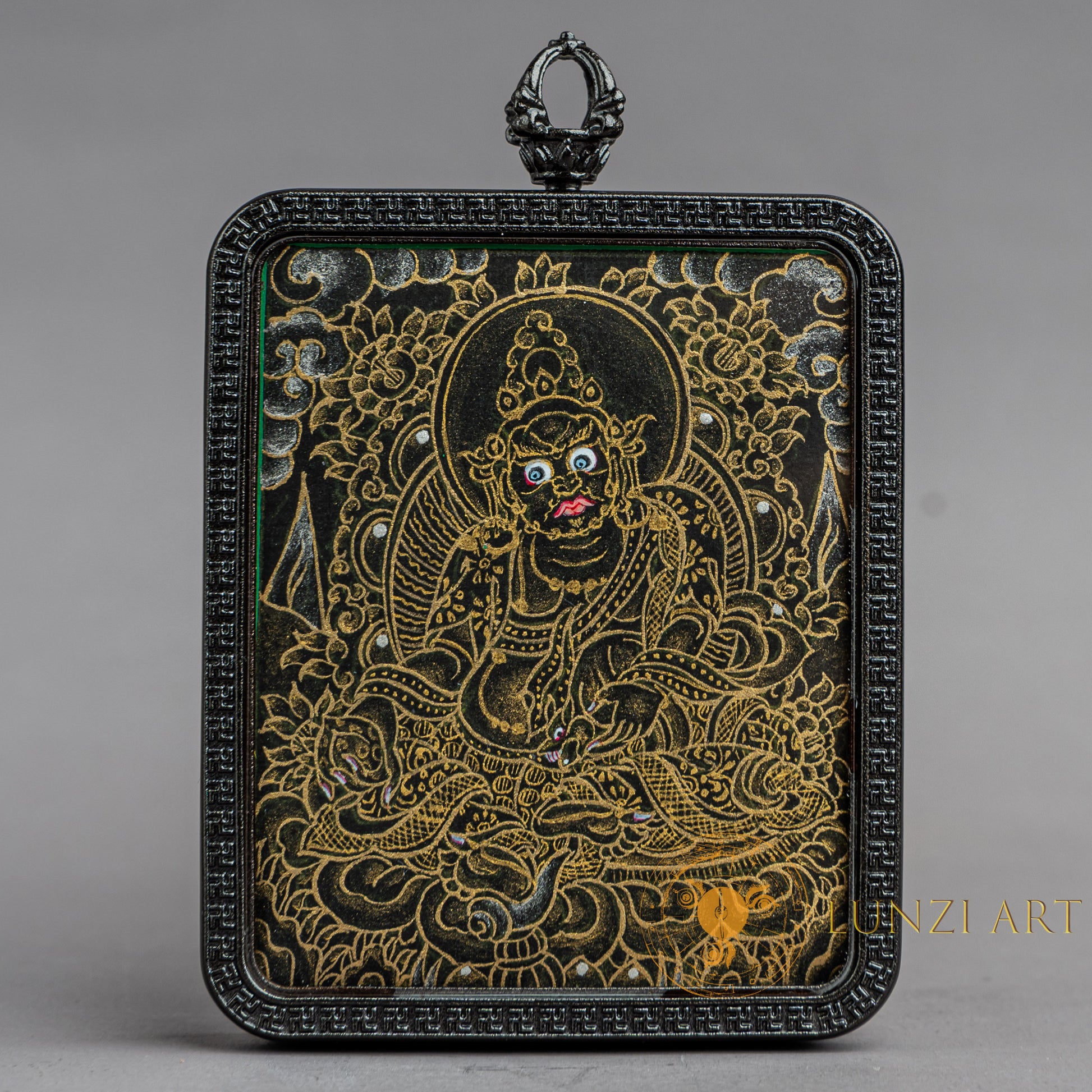 Black Zambala Amulet Ghau Locket Thangka | Gold of Wealth - L-J-59