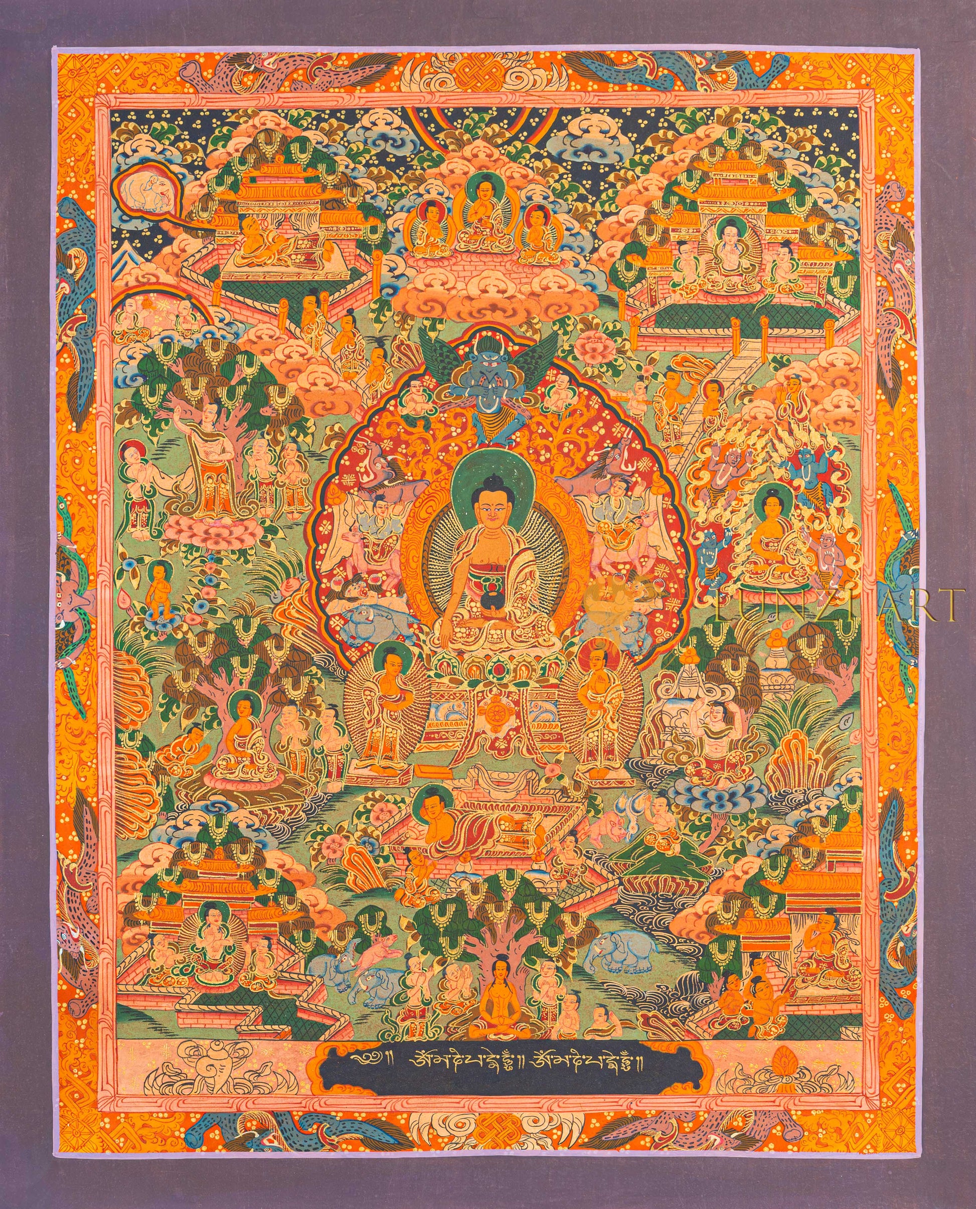 Buddha Life Story Thangka | Hand-Painted Twelve Deeds Sacred Art - T-N-ET-RB-BL-0053