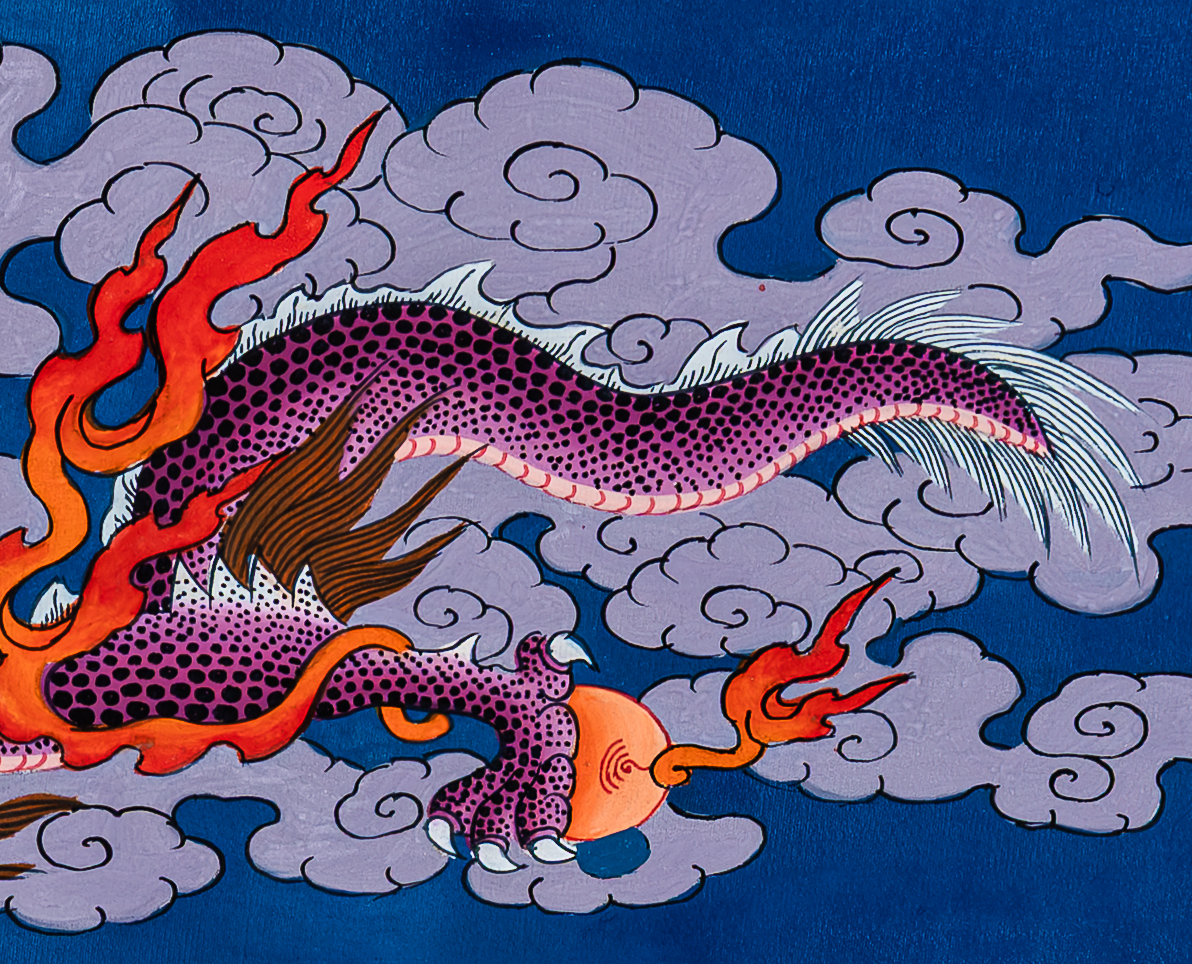 The Druk (Thunder Dragon) Thangka: Celestial Voice of Power - T-B-HT-RB-D-0084