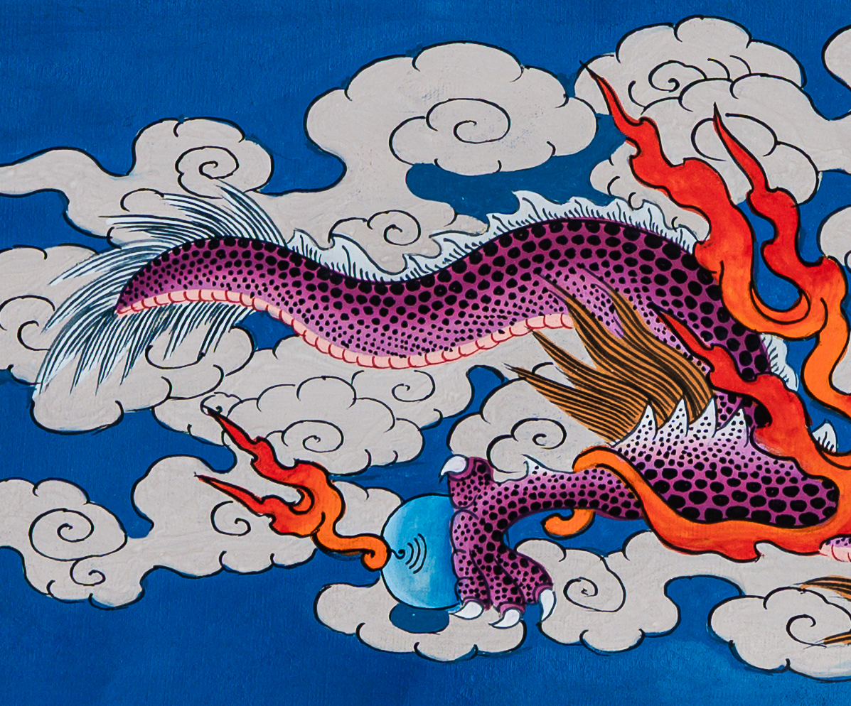 The Druk (Thunder Dragon) Thangka: Celestial Voice of Power - T-B-HT-RB-D-0085
