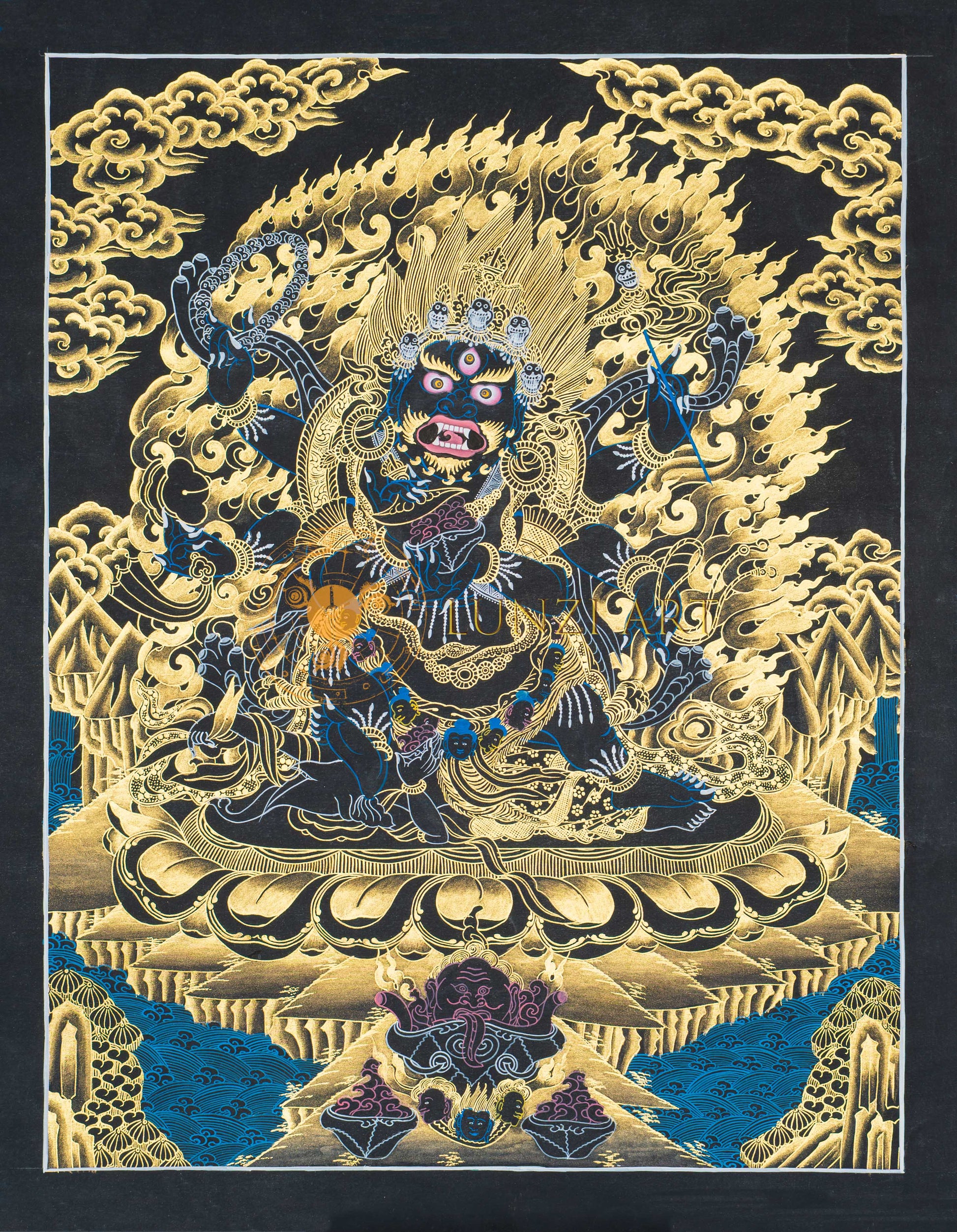 Chaturbhuja Mahakala Thangka: Four-Armed Guardian of Enlightenment - T-S-BT-BB-NV-0136
