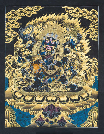 Chaturbhuja Mahakala Thangka: Four-Armed Guardian of Enlightenment - T-S-BT-BB-NV-0136