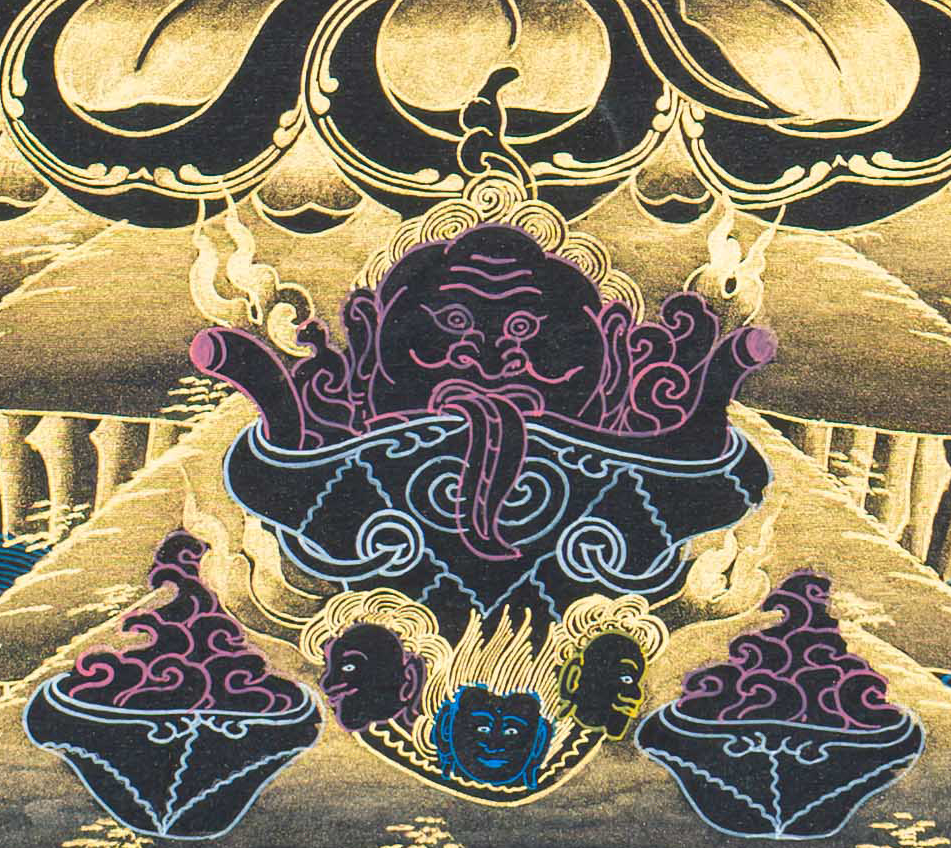 Chaturbhuja Mahakala Thangka: Four-Armed Guardian of Enlightenment - T-S-BT-BB-NV-0136