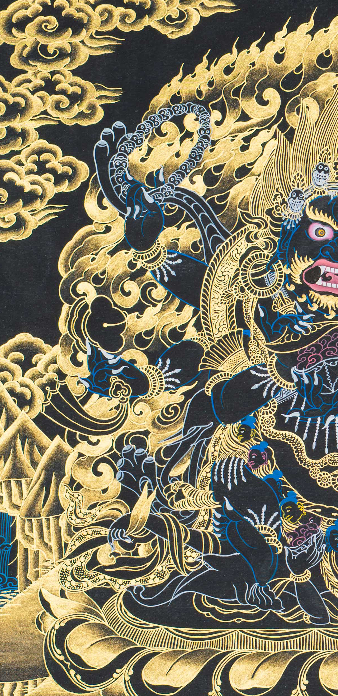 Chaturbhuja Mahakala Thangka: Four-Armed Guardian of Enlightenment - T-S-BT-BB-NV-0136