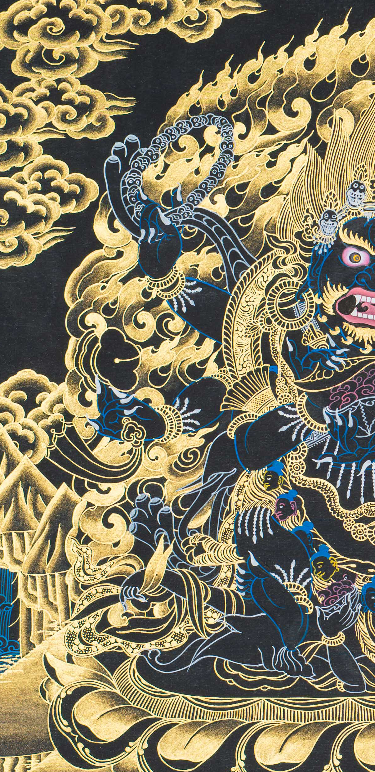 Chaturbhuja Mahakala Thangka: Four-Armed Guardian of Enlightenment - T-S-BT-BB-NV-0136