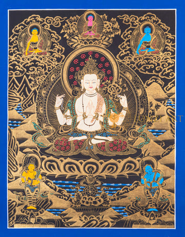 Chenrezig Thangka | Hand-Painted Avalokiteshvara Art - T-N-ET-BB-C-0050