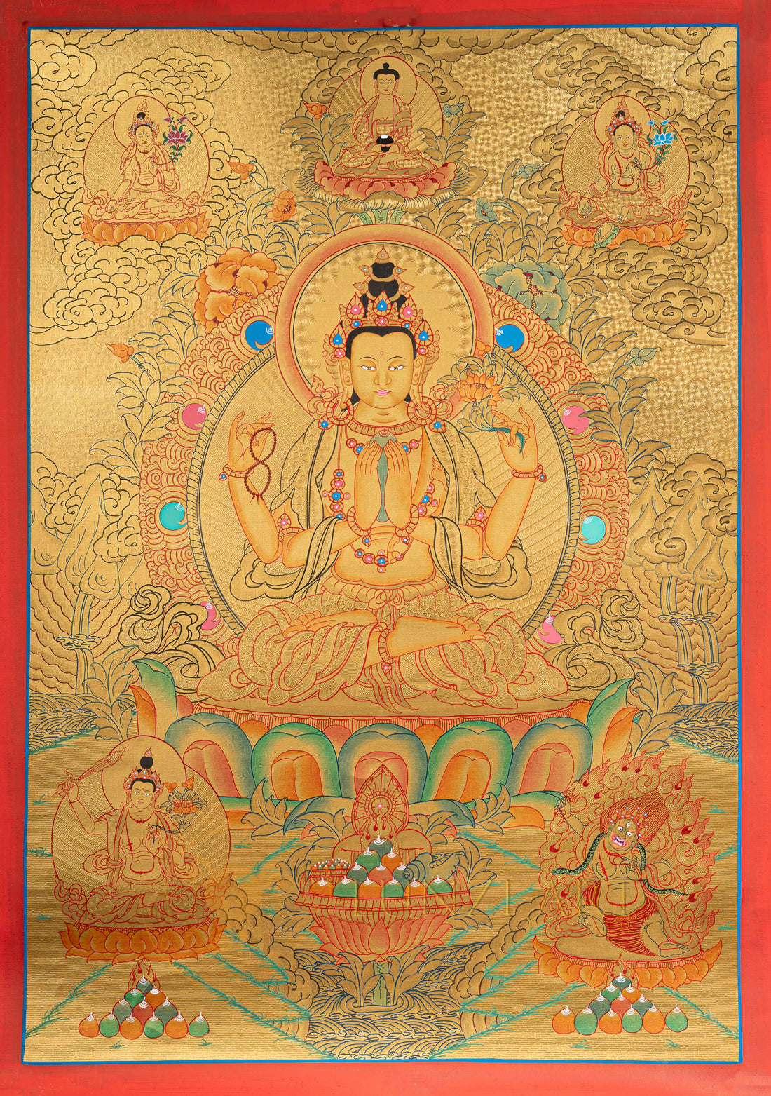 Chenrezig Thangka: The Golden Embodiment of Infinite Compassion - T-N-ET-GB-C-0003
