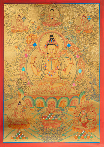Chenrezig Thangka: The Golden Embodiment of Infinite Compassion - T-N-ET-GB-C-0003