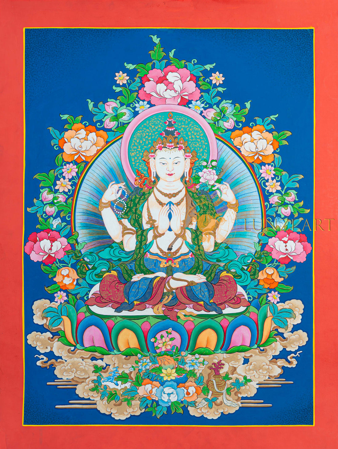 Chenrezig Thangka: The Golden Heart of Compassion - T-N-ET-RB-AU-C-0080