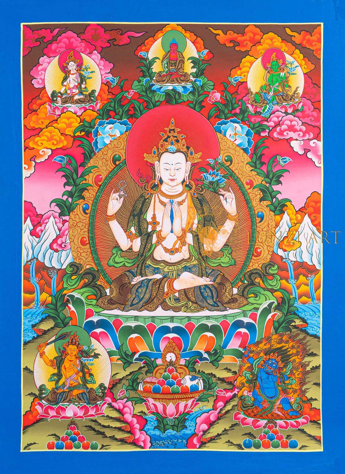 Chenrezig Thangka: The Golden Heart of Infinite Compassion - T-N-ET-BB-AU-C-0088