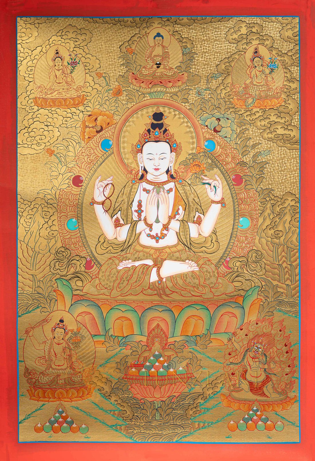 Chenrezig Thangka: The Golden Radiance of Compassion - T-N-ET-CB-C-0006