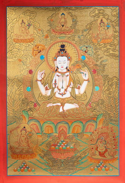 Chenrezig Thangka: The Golden Radiance of Compassion - T-N-ET-CB-C-0006