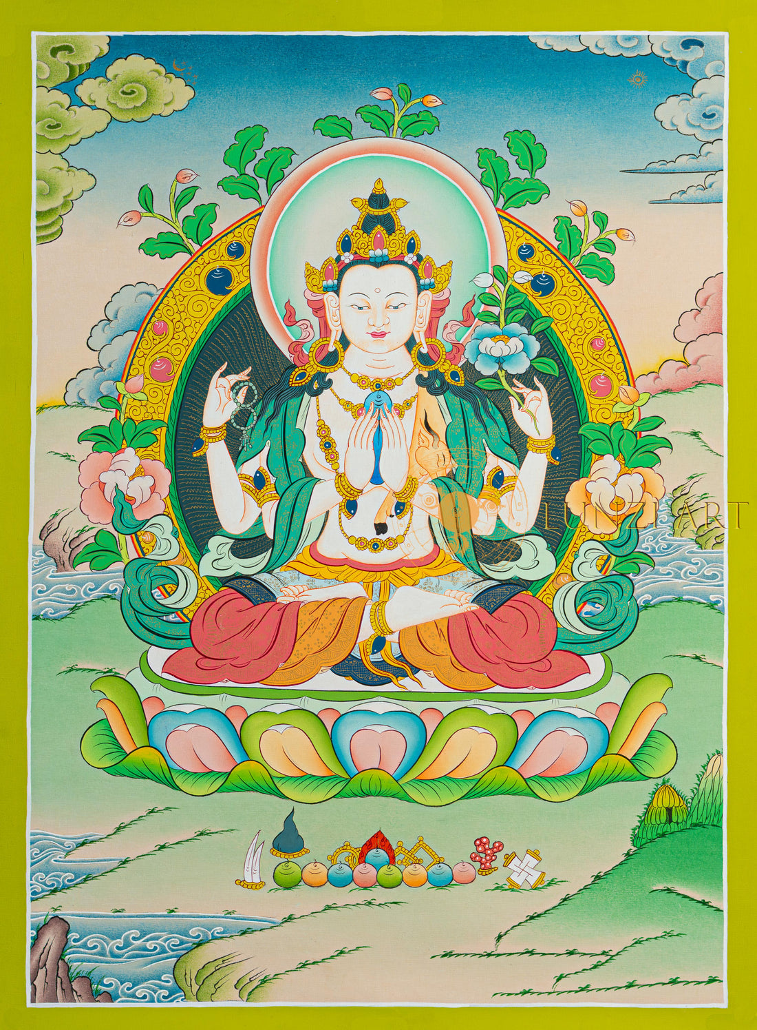 Chenrezig Thangka: The Golden Radiance of Infinite Compassion - T-N-ET-GB-AU-C-0107
