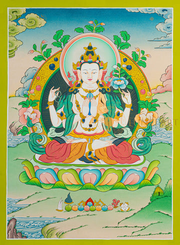 Chenrezig Thangka: The Golden Radiance of Infinite Compassion - T-N-ET-GB-AU-C-0107