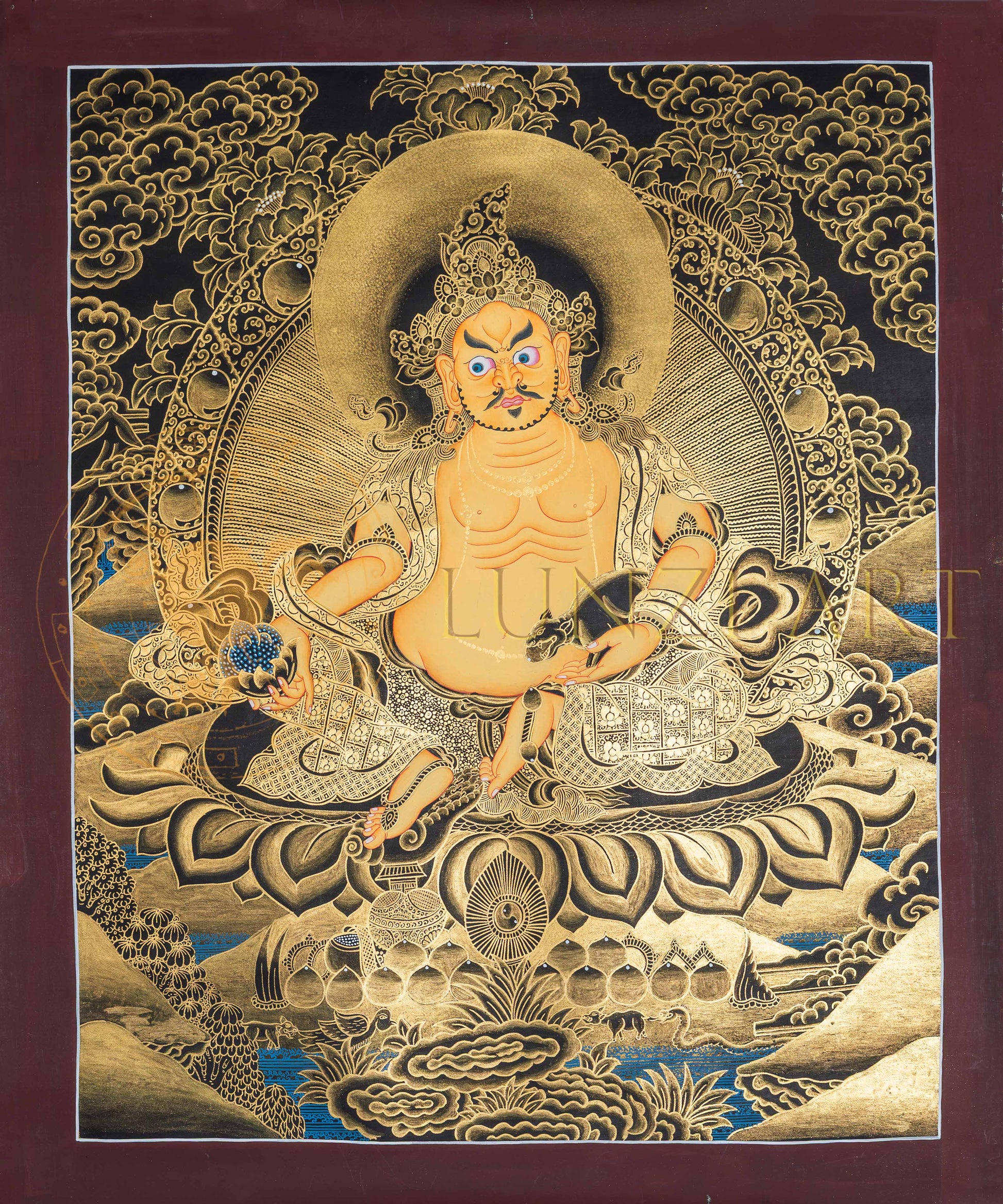 Gold Jambhala Thangka: The Sovereign of Abundance - T-PS-SS-BB-J-56