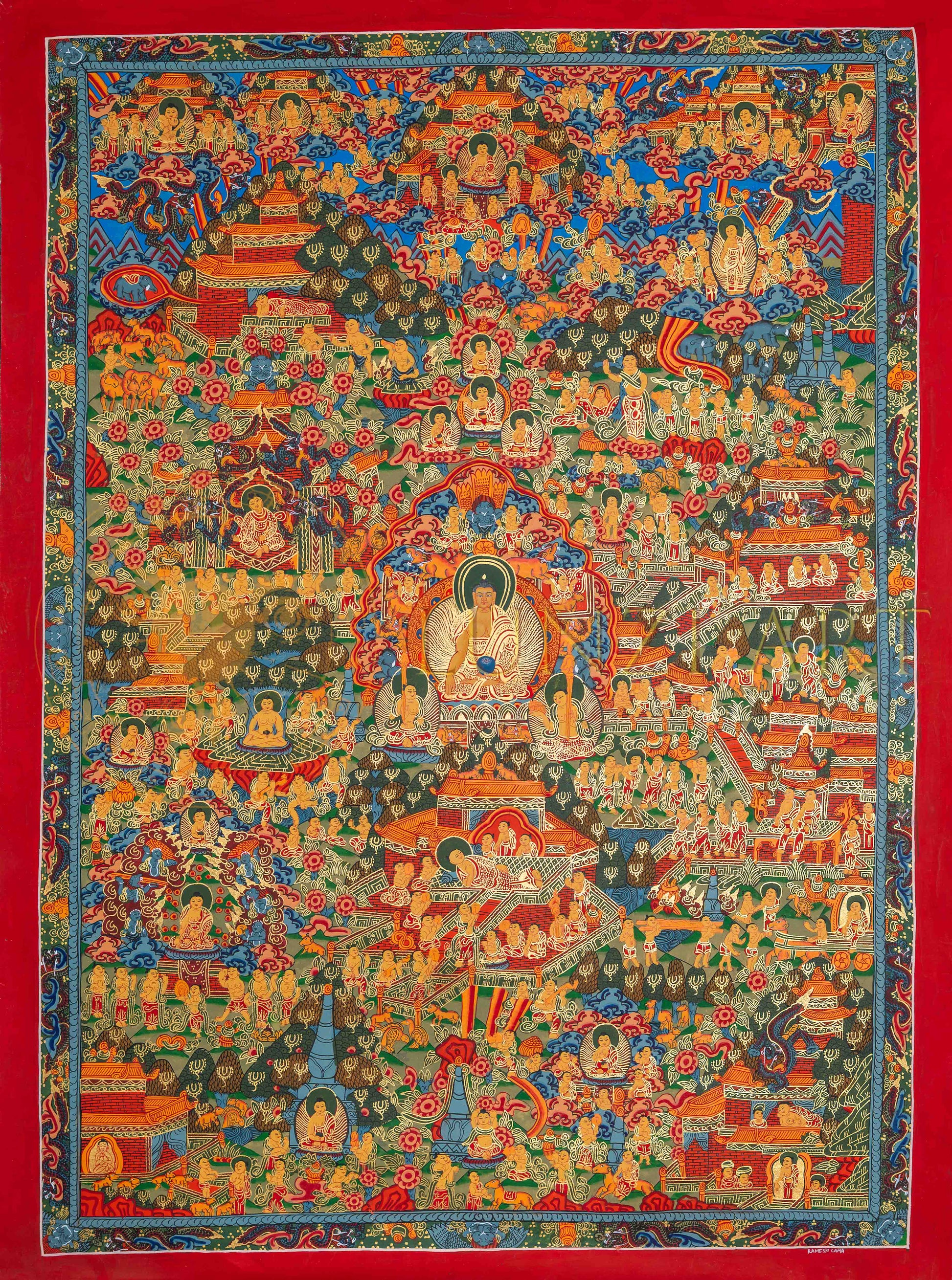 Life of Buddha Thangka: The Twelve Great Deeds of Buddha - T-PS-SS-RB-LSOB-57