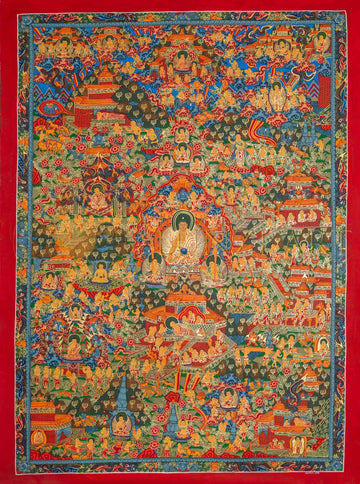 Life of Buddha Thangka: The Twelve Great Deeds of Buddha - T-PS-SS-RB-LSOB-57