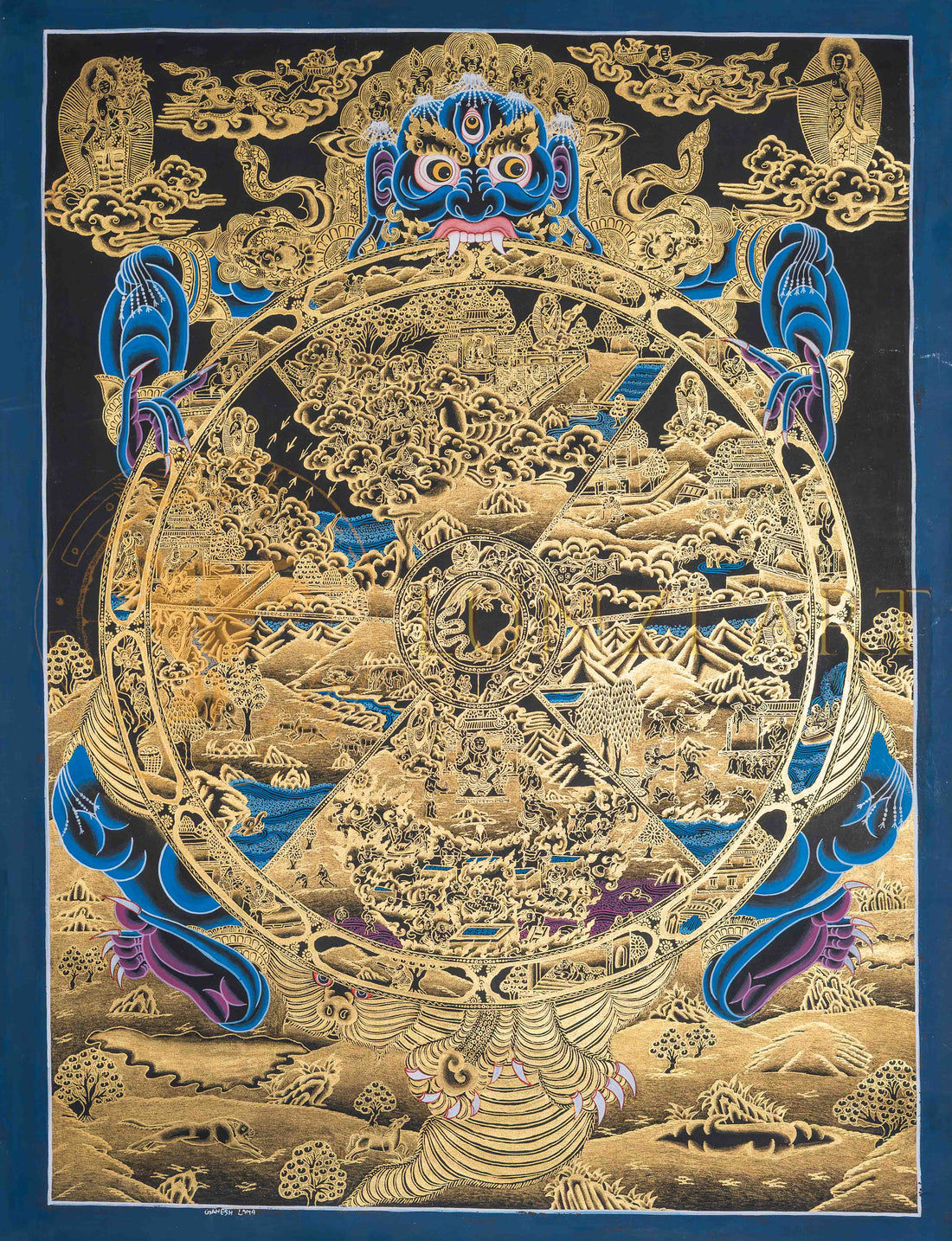 The Wheel of Life Thangka: A Golden Vision of Samsara - T-PS-SS-BB-WOL-58