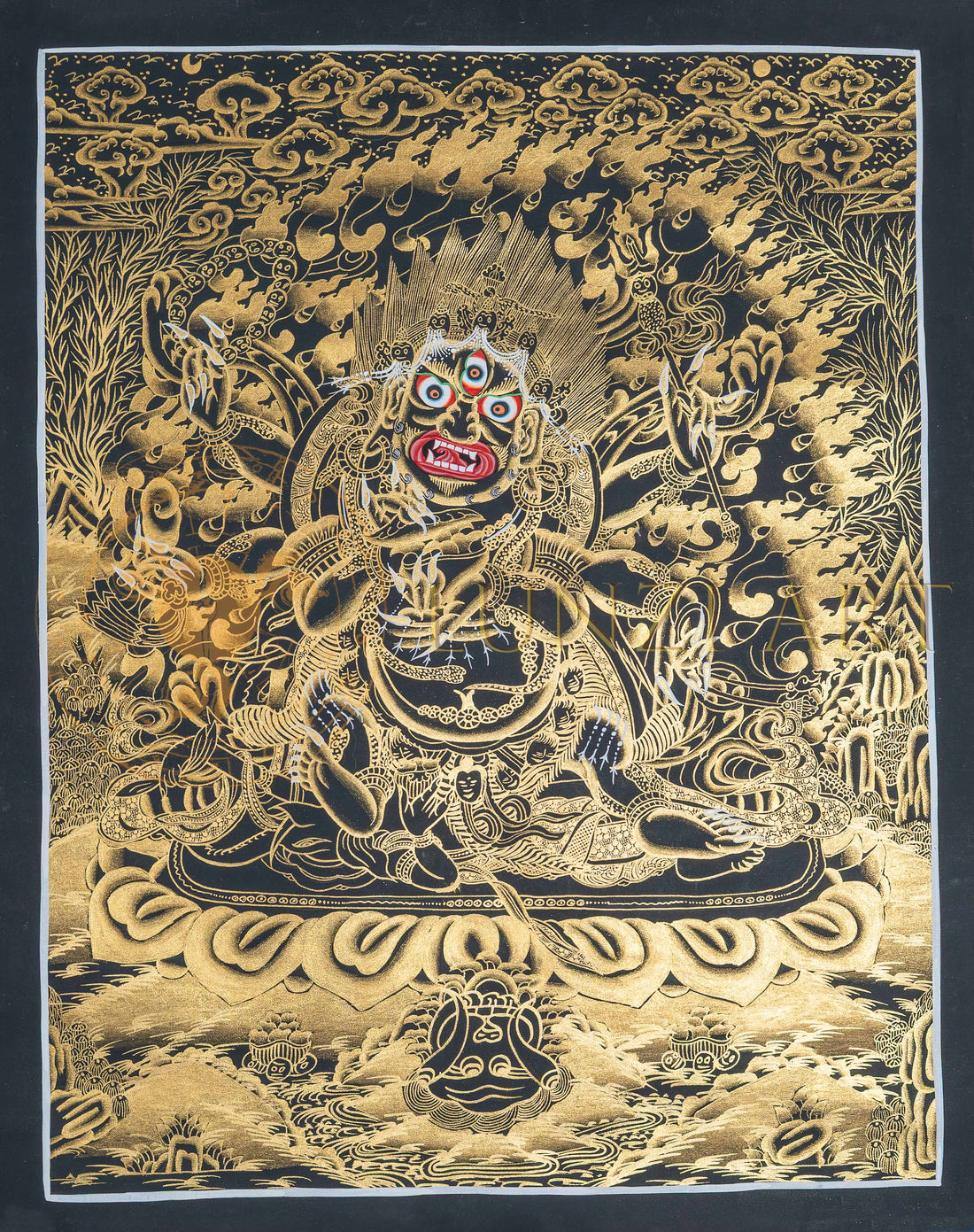 Six-Armed Mahakala Thangka: The Golden Protector of the Shadows - T-PS-SS-BB-SAM-59