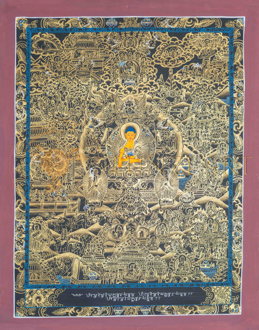 Life Story of Buddha Gold Thangka | The Twelve Great Deeds - T-PS-SS-BB-BLS-63