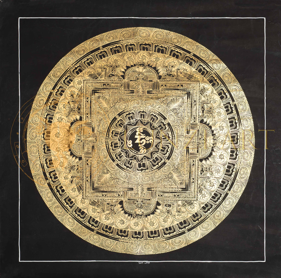 The Golden Resonance: Gold Mantra Mandala Thangka - T-PS-SS-BB-BM-71