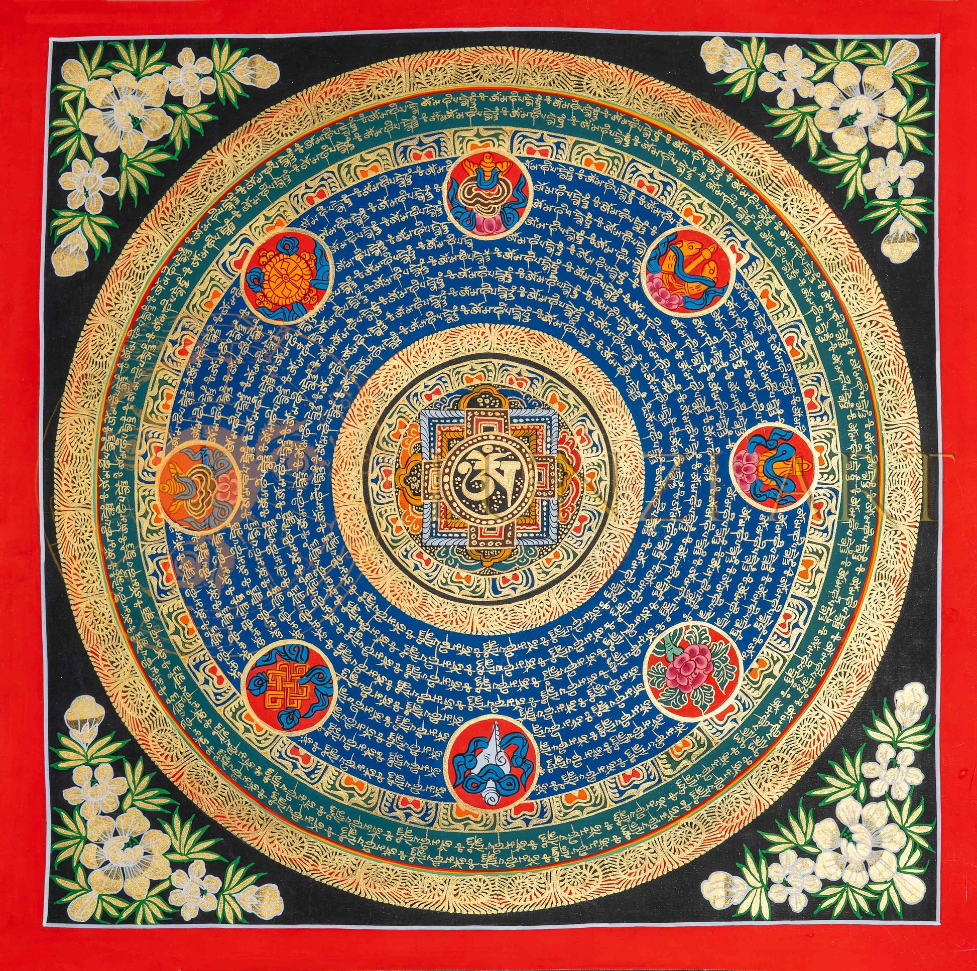 The Eight Auspicious Symbols Mantra Mandala Thangka - T-PS-SS-RB-MM-72