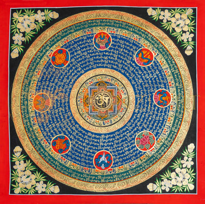 The Eight Auspicious Symbols Mantra Mandala Thangka - T-PS-SS-RB-MM-72