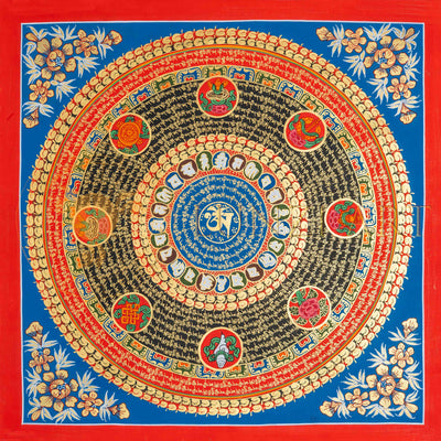 The Sacred Syllable Mantra Mandala with  Eight Auspicious Symbols - T-PS-SS-RB-OMM-76