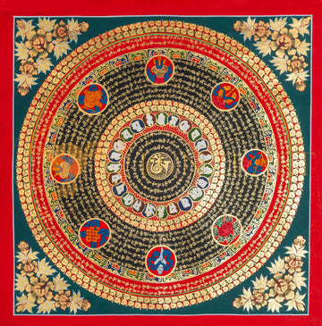 Hand-painted Emerald Mantra Mandala Thangka of the Sacred Path - T-PS-SS-BB-OMM-77