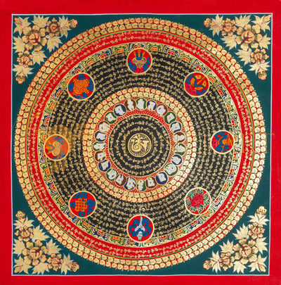 Hand-painted Emerald Mantra Mandala Thangka of the Sacred Path - T-PS-SS-BB-OMM-77