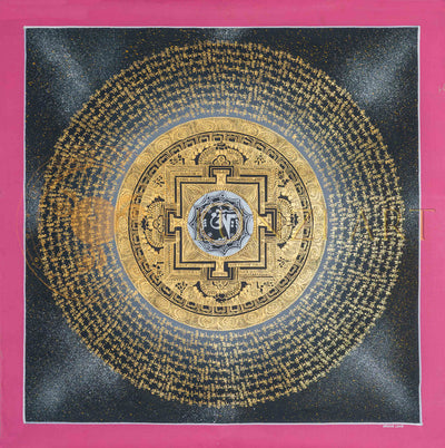 Hand-Painted Celestial Om Mantra Mandala Thangka - T-PS-SS-BB-GMM-81