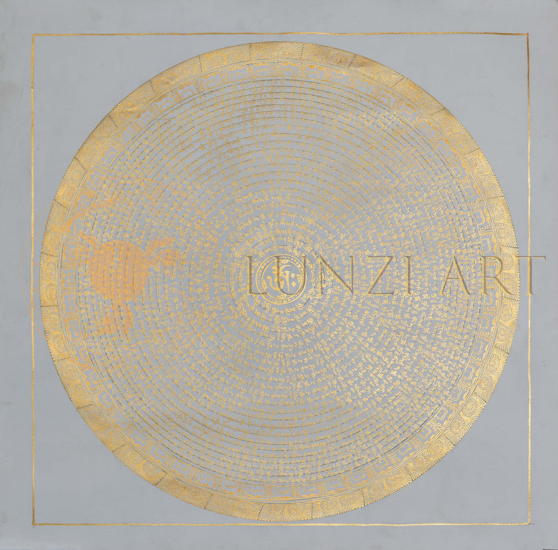 Hand-Painted Om Mantra Mandala Sacred Syllable Thangka - T-PS-SS-WB-OMM-84