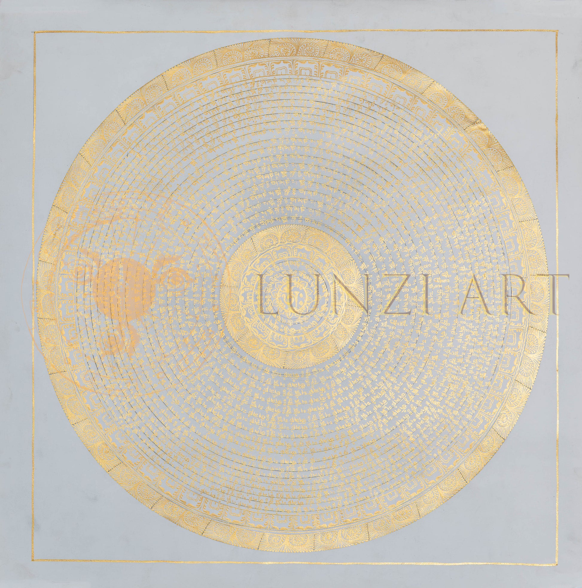 Hand-Painted Om Mantra Mandala Sacred Syllable Thangka - T-PS-SS-WB-WMM-85