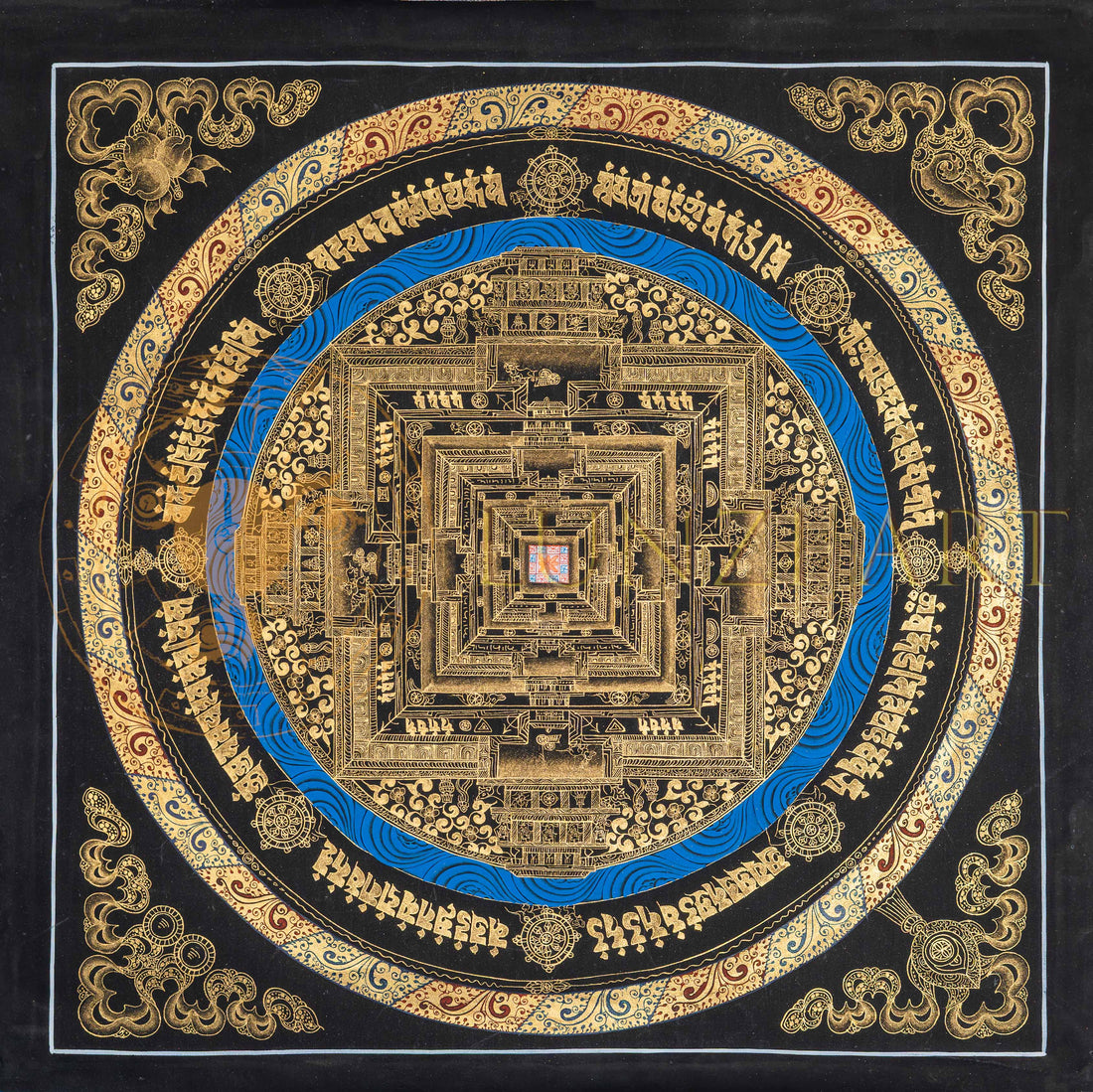 The Obsidian Kalachakra Thangka: A Golden Gateway to Cosmic Order - T-PS-SS-BB-KM-89