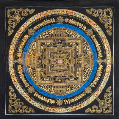 The Obsidian Kalachakra Thangka: A Golden Gateway to Cosmic Order - T-PS-SS-BB-KM-89