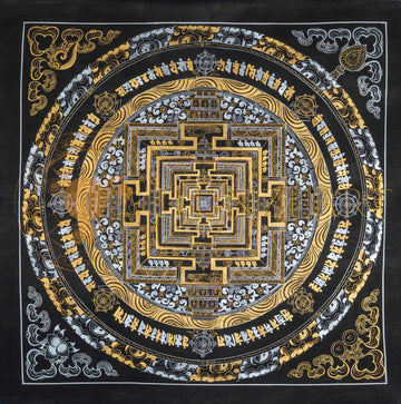 The Silver & Gold Kalachakra Thangka: The Primordial Essence of Time - T-PS-SS-GB-KM-91