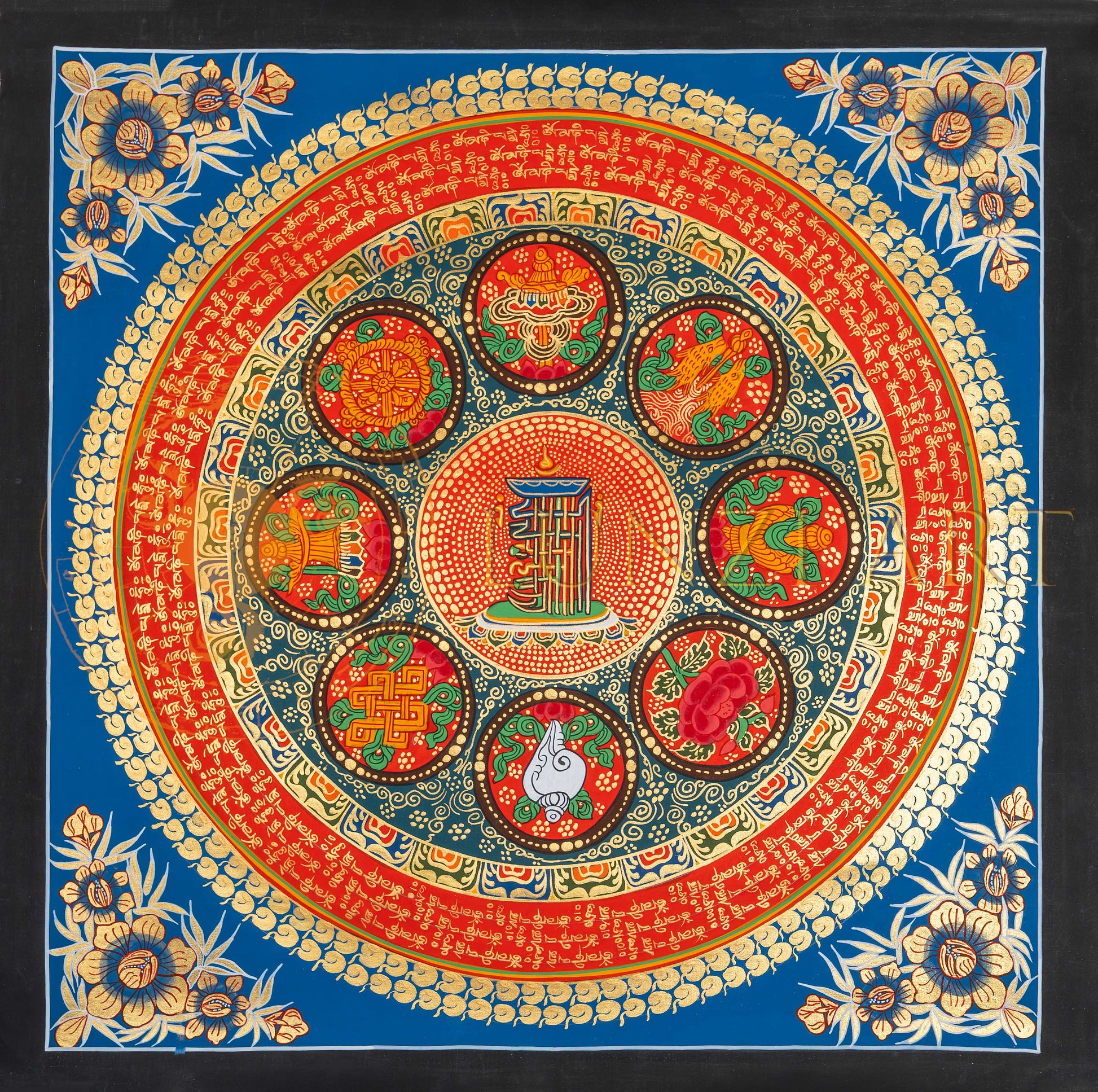 The Eight Auspicious Symbols Mantra Mandala Thangka - T-PS-SS-BB-KGM-92
