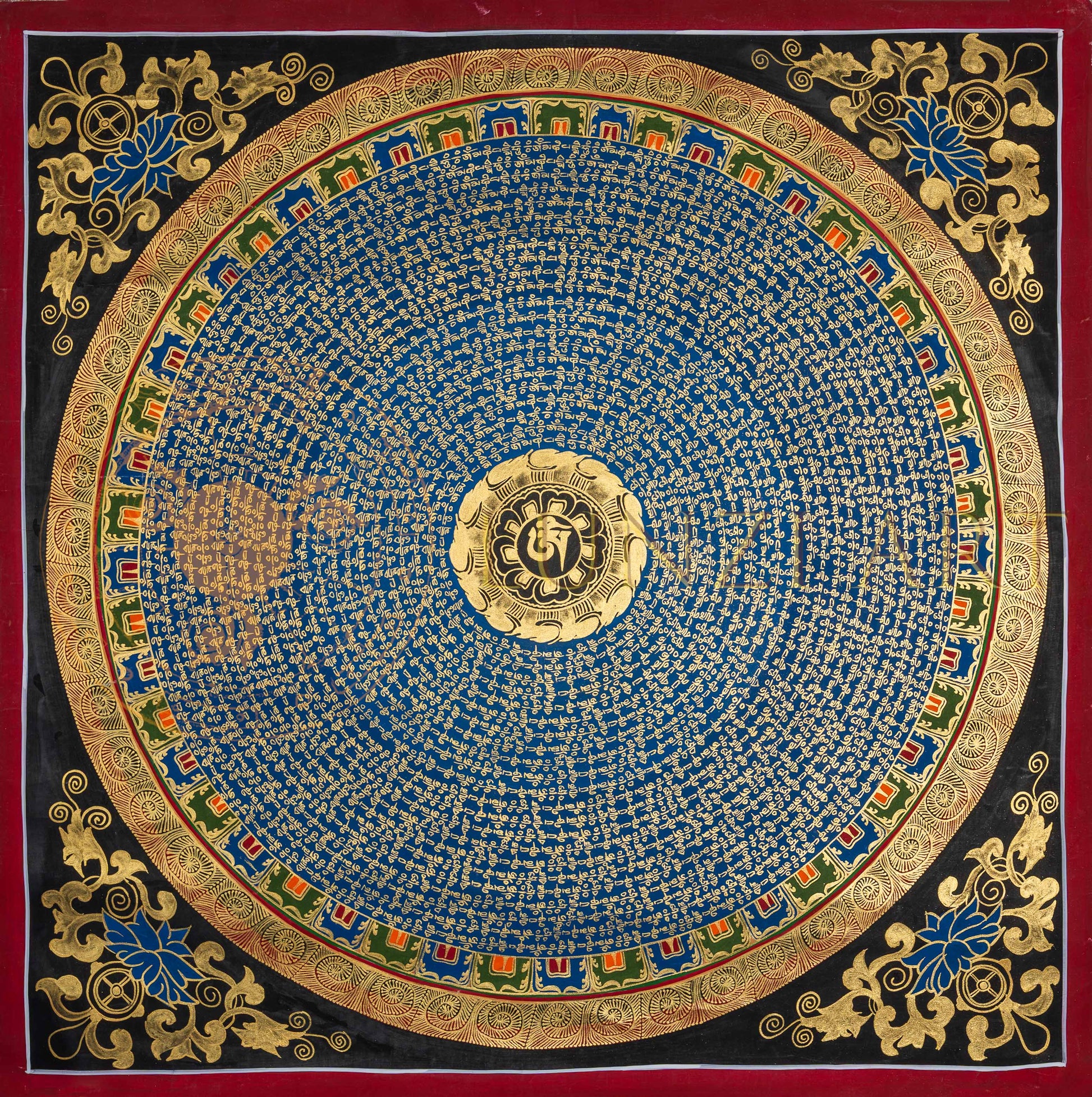 The Lapis Mantra Mandala Thangka: A Celestial Hub of Divine Resonance - T-PS-SS-BB-MM-96
