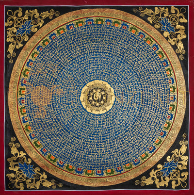 The Lapis Mantra Mandala Thangka: A Celestial Hub of Divine Resonance - T-PS-SS-BB-MM-96