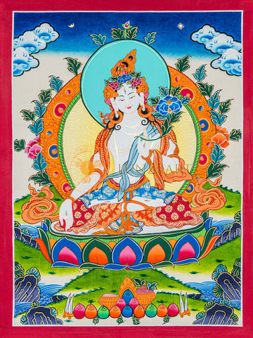 Hand-painted White Tara Thangka - T-B-HT-RB-WT-0032