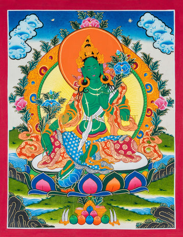 Hand-painted Green Tara Thangka Painting - T-B-HT-RB-GT-0036