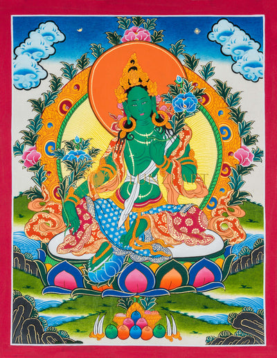 Hand-painted Green Tara Thangka Painting - T-B-HT-RB-GT-0036