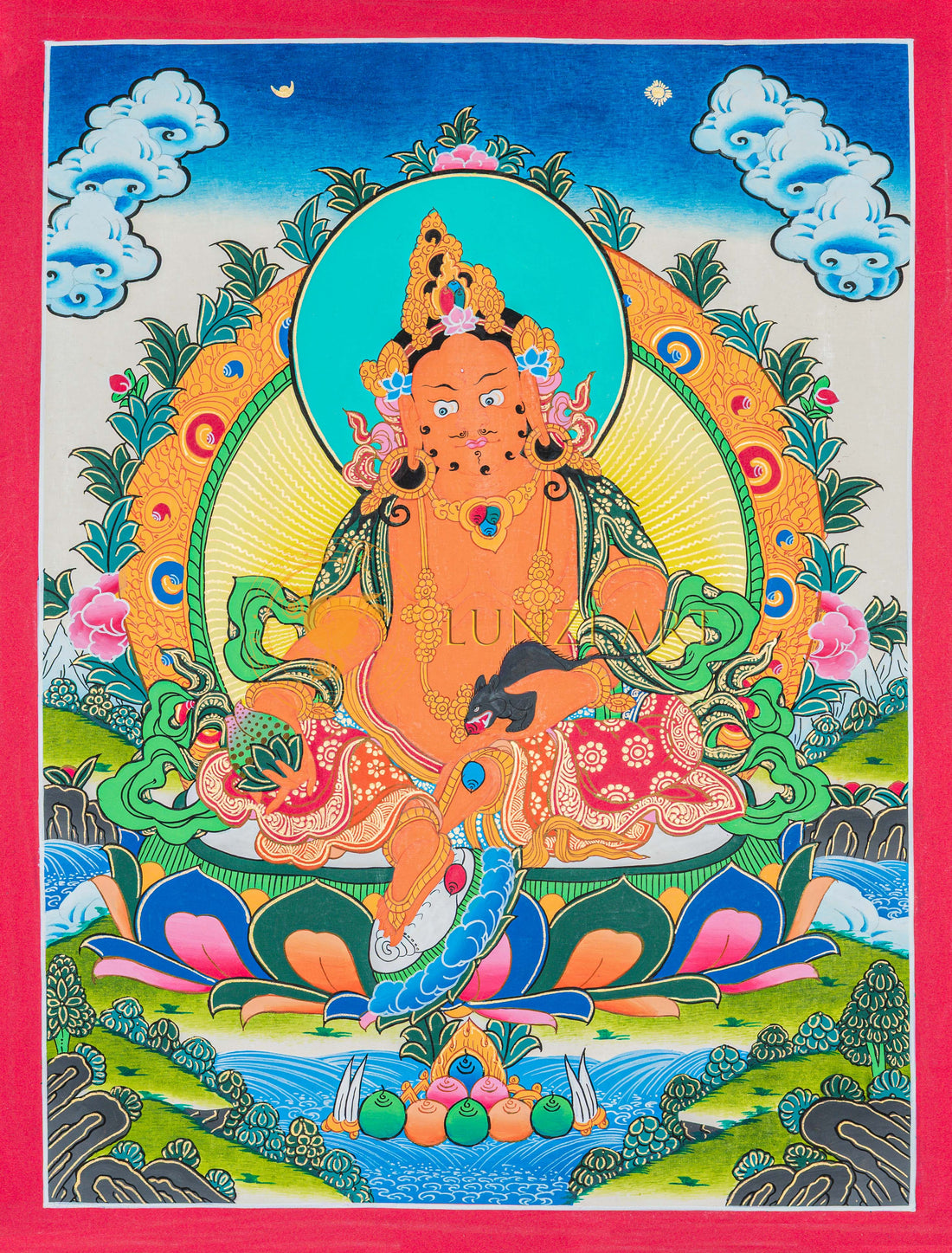 Nepalese Hand-painted Yellow Jambhala Thangka Painting - T-B-HT-RB-Z-0040