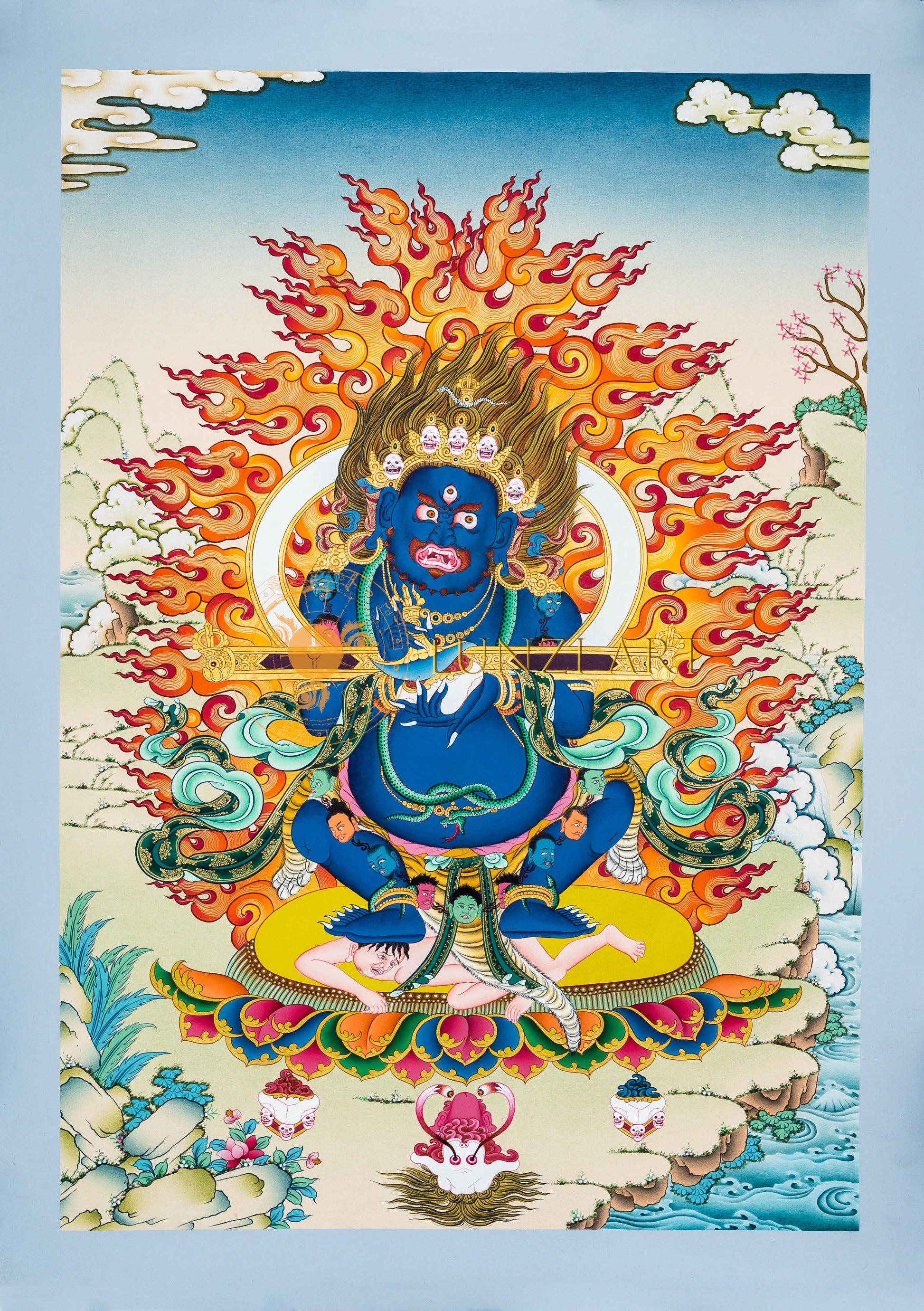 The Fierce Protector: Two-Armed Mahakala Thangka Painting - T-HT-BB-AU-TAM-0043